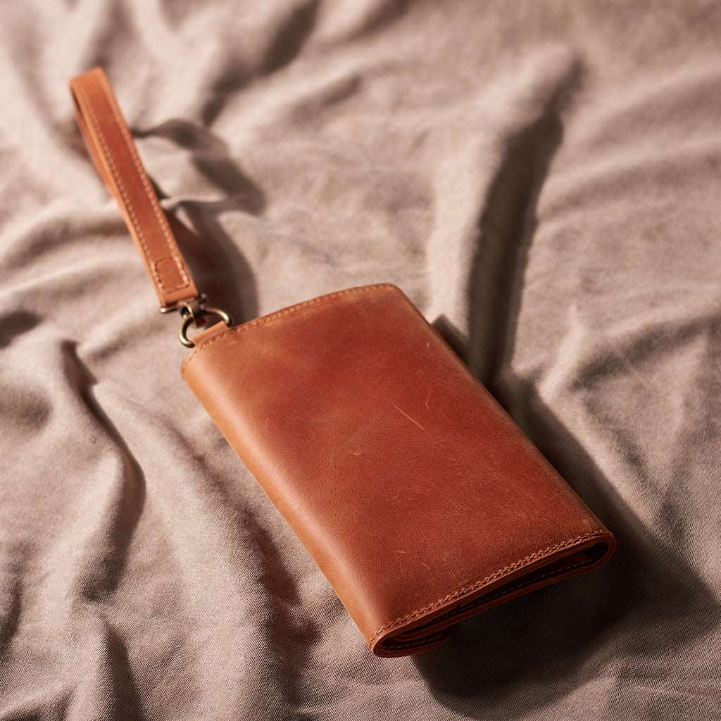 Big Power leather wallet with a hand strap