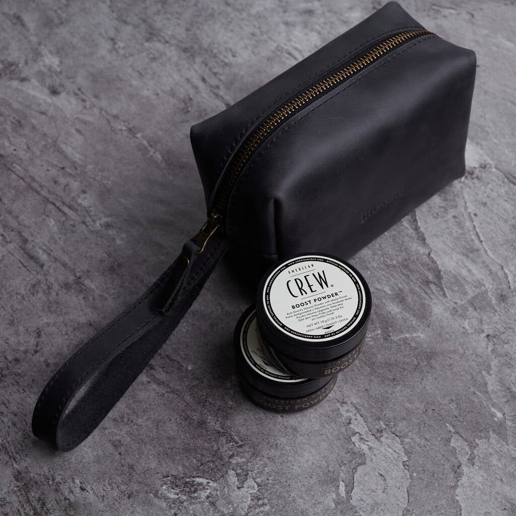 Bolsa cosmética de viaje de cuero a bordo