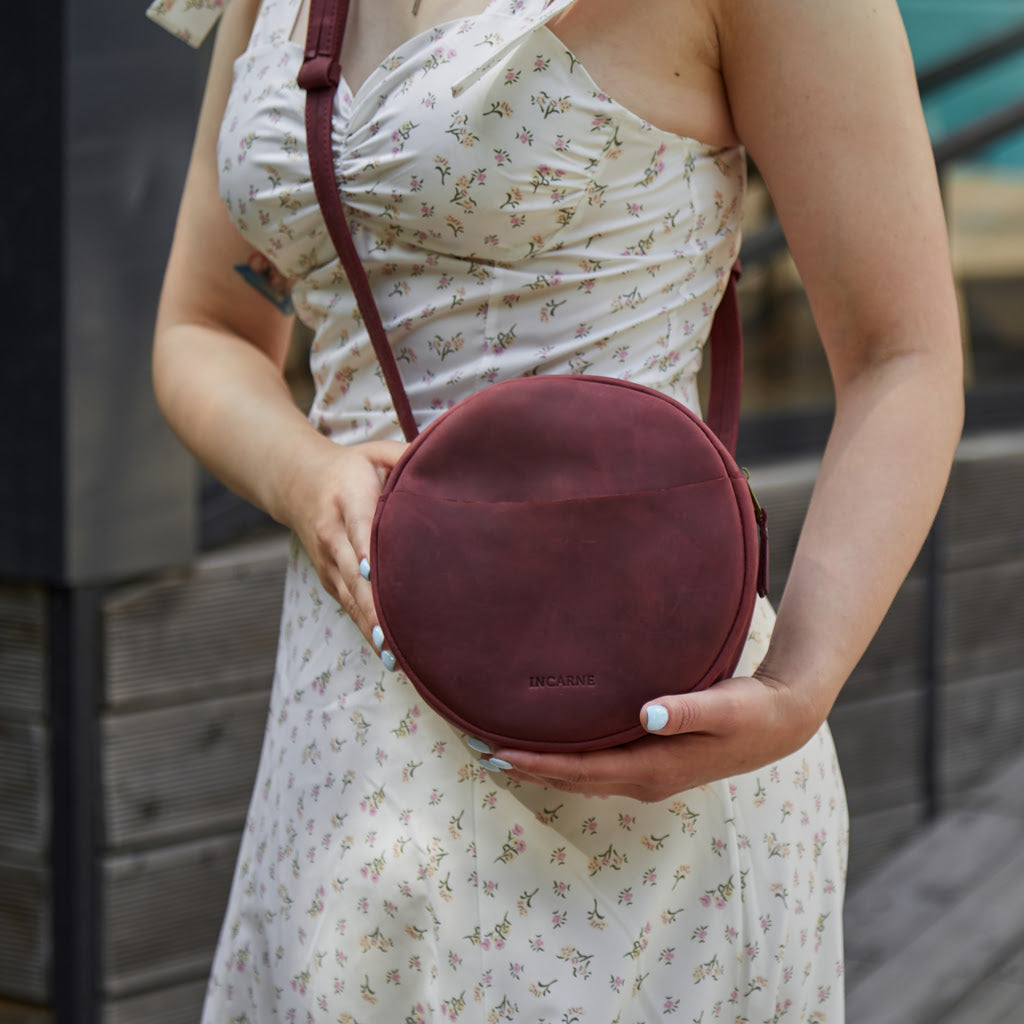Bolso bandolera redondo New Harley en piel Crazy Horse