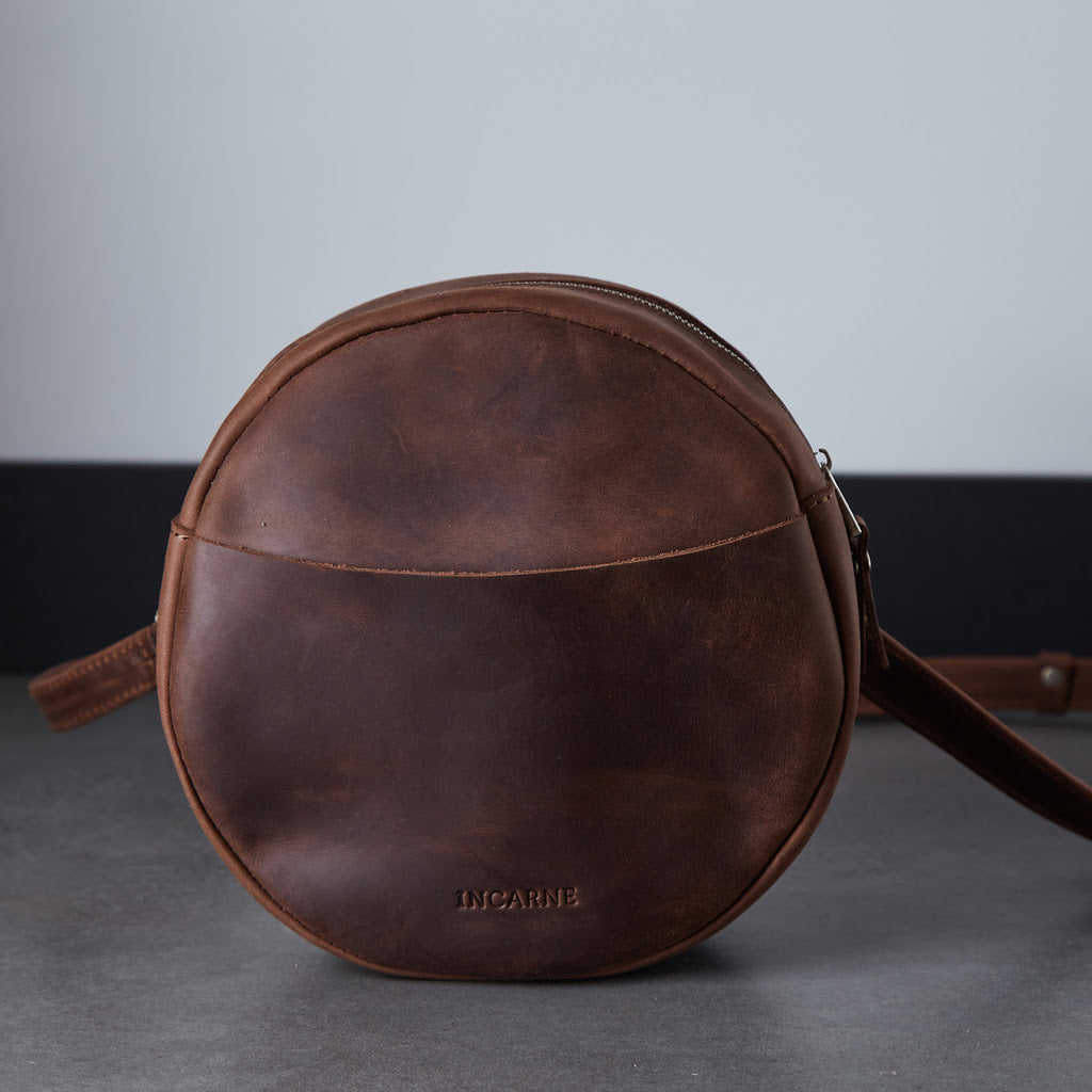 Bolso bandolera redondo New Harley en piel Crazy Horse