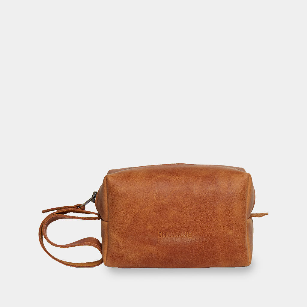 Bolsa cosmética de viaje de cuero a bordo