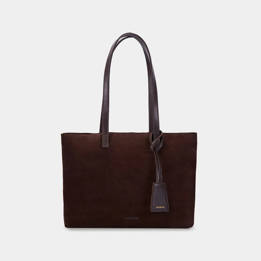 Emeli Leather Shopper Bag — Brown Velour