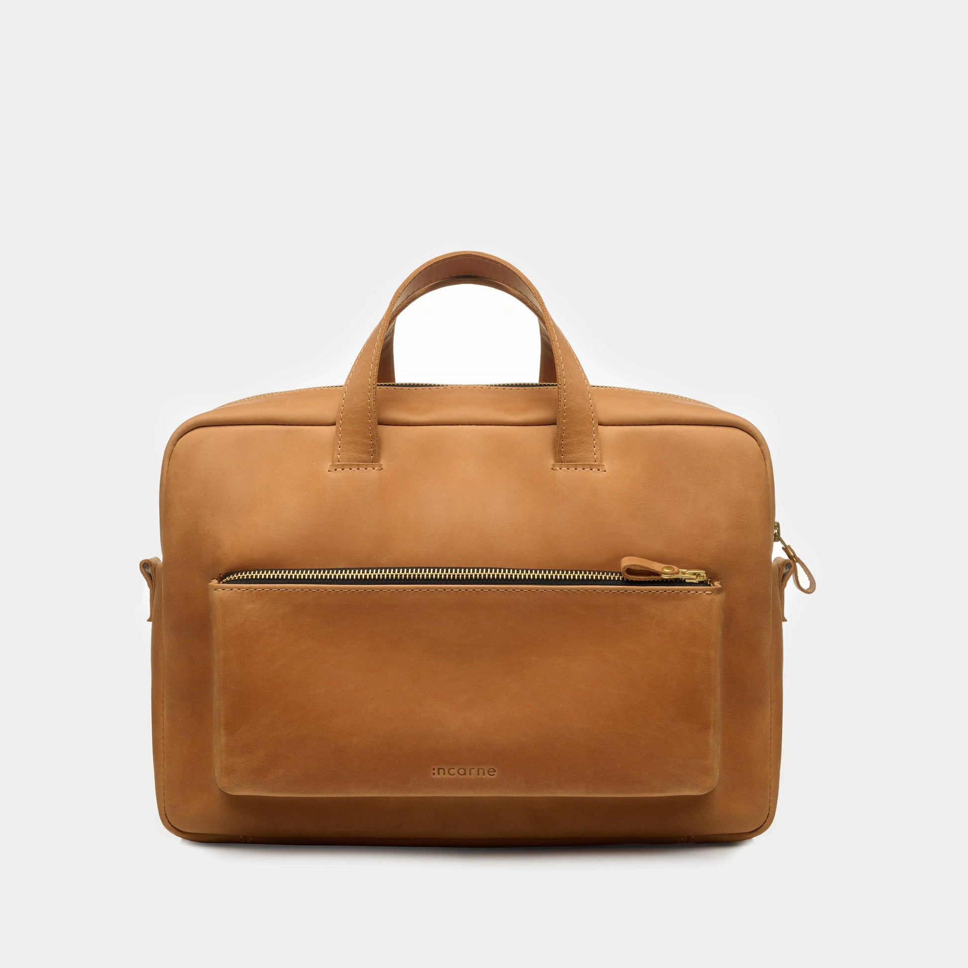 Biz Leather Laptop Bag — Cognac