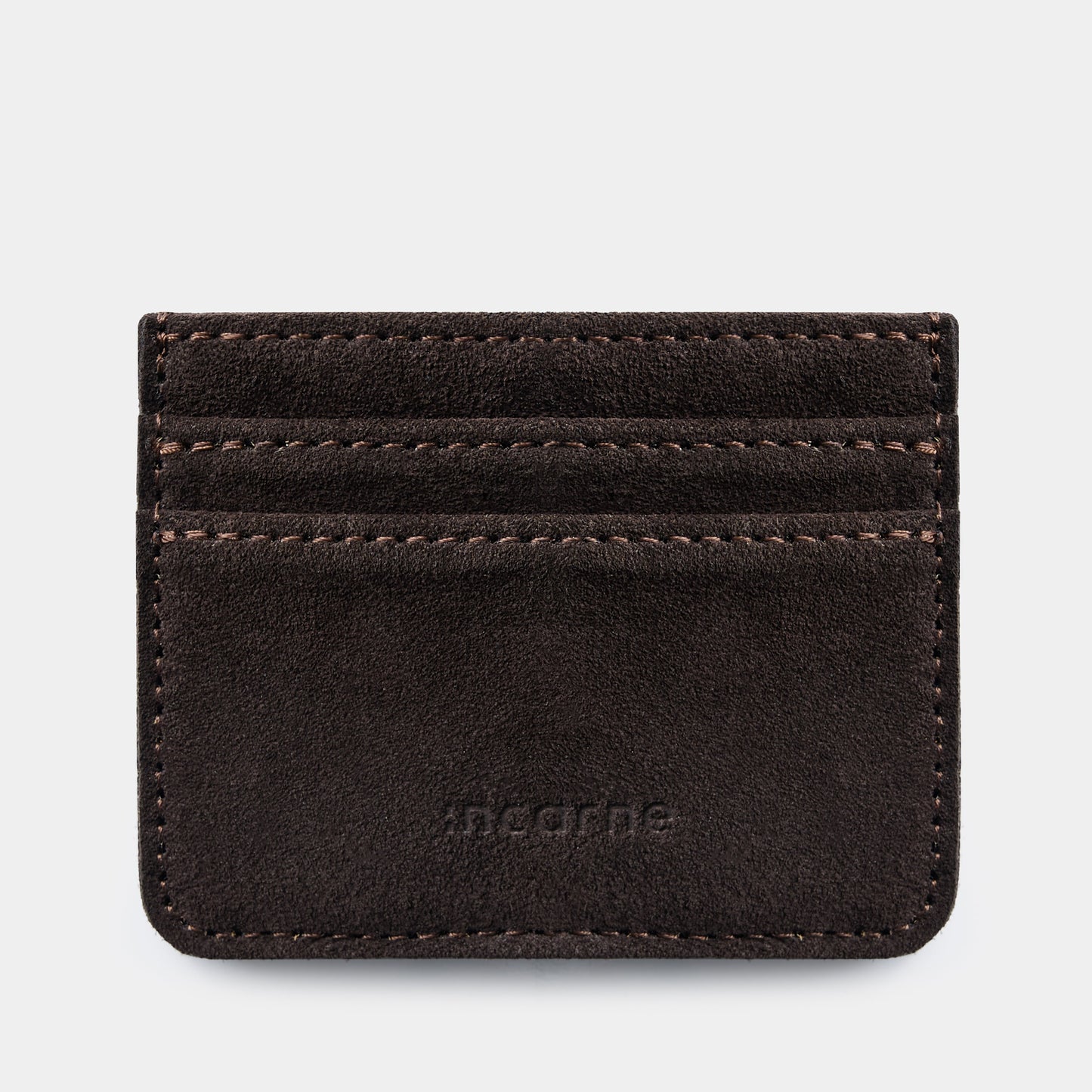Minimal Leather Cardholder — Brown Velour