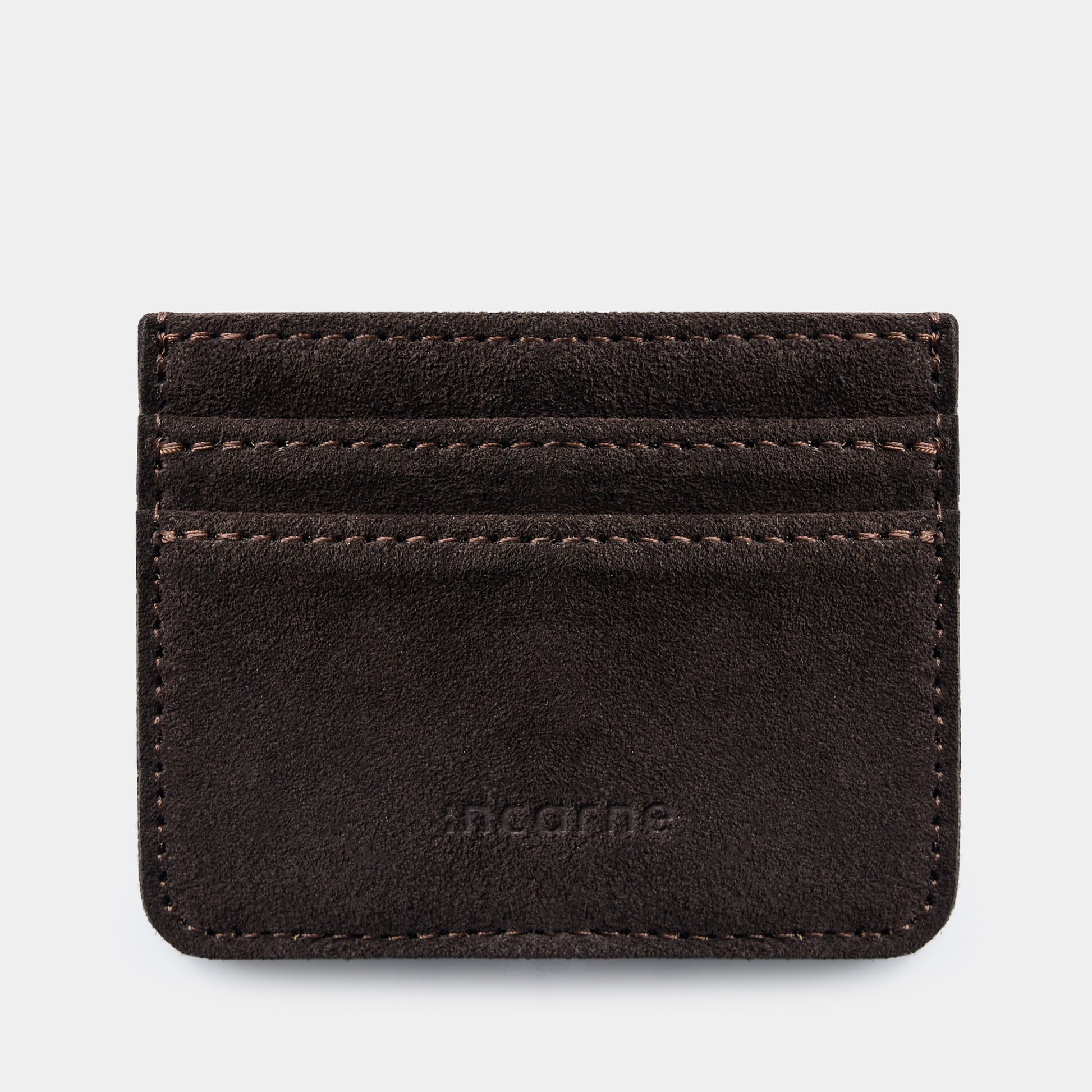 Minimal Leather Cardholder — Brown Velour
