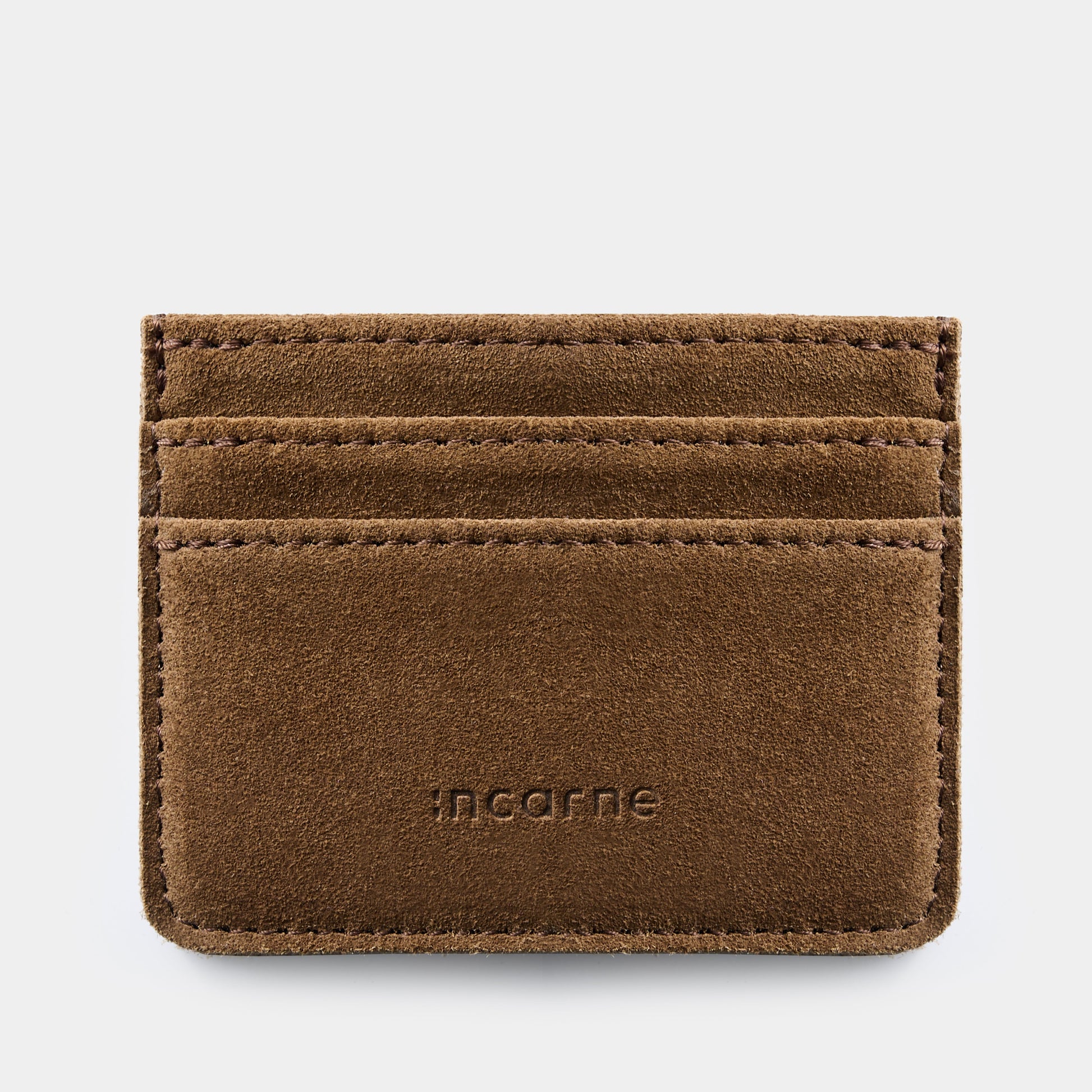 Minimal Leather Cardholder — Rust Velour