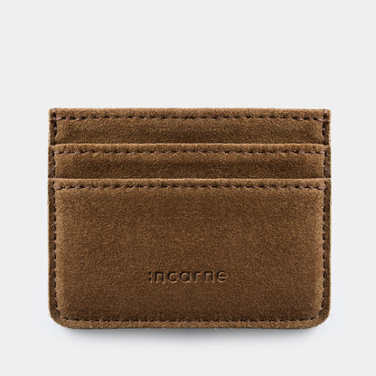 Minimal Leather Cardholder — Rust Velour