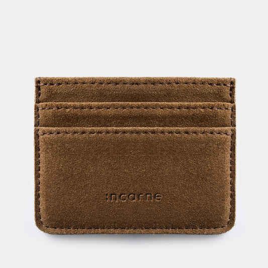 Minimal Leather Cardholder — Rust Velour