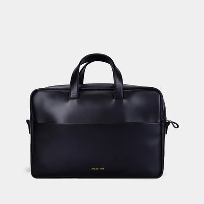 Brief Leather Laptop Bag — Black